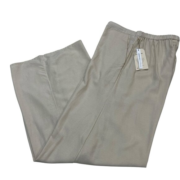 Midnight Sky Pants Womens L Ivory Linen Blend Wide Leg Pull On Beachy Coastal - Picture 1 of 12